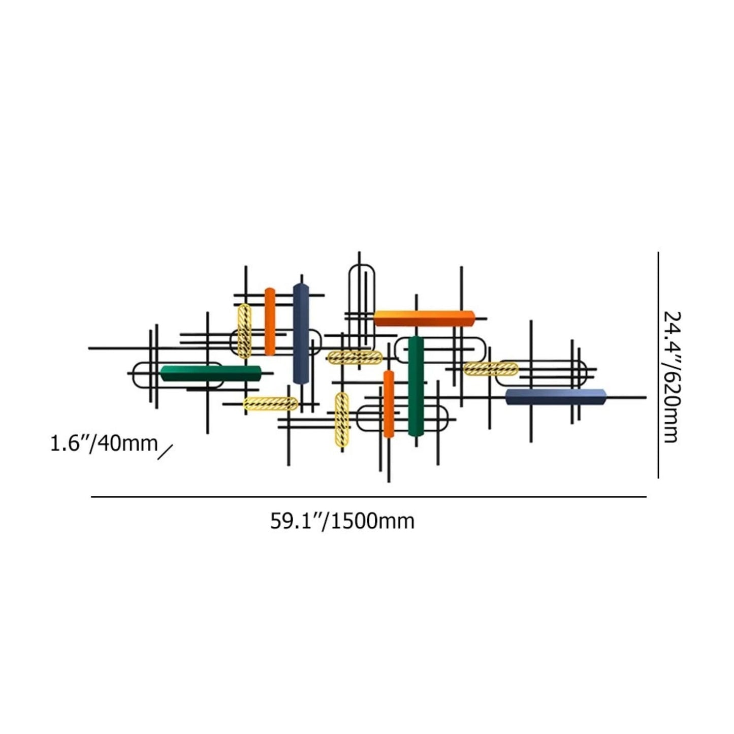 Modern Large Geometric Metal Wall Art in Gold and Black, Contemporary Hanging Sculpture for Living Room, Bedroom, Entryway or Office 59"