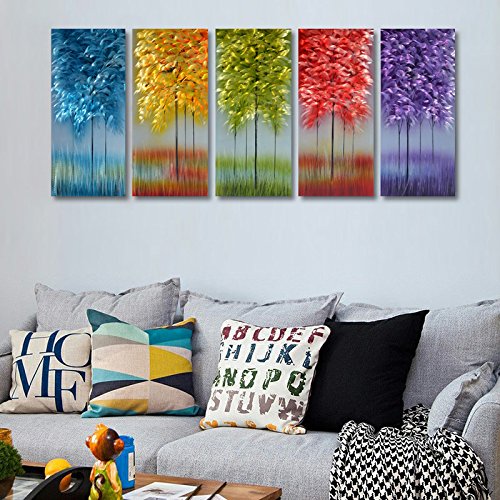 5-Panel Handmade Metal Wall Art, Multi-Colored Tree 3D Abstract Design for Indoor or Outdoor Modern Decor 24"x64"