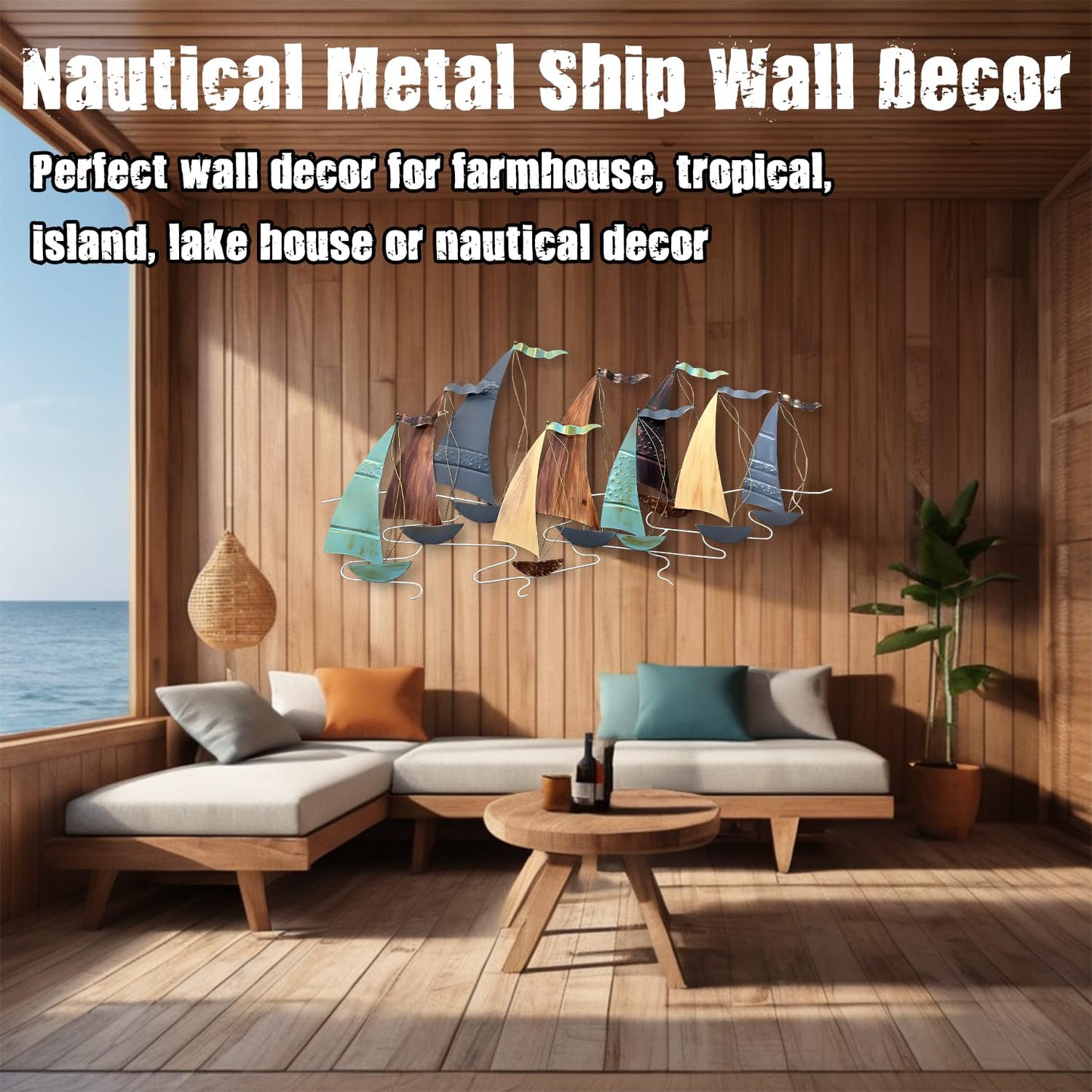 edaknez Large Metal Sailboat Wall Decor, 51" x 26" Coastal Nautical Ship Wall Art, Large Metal Boat Wall Sculpture for Living Room & Bedroom