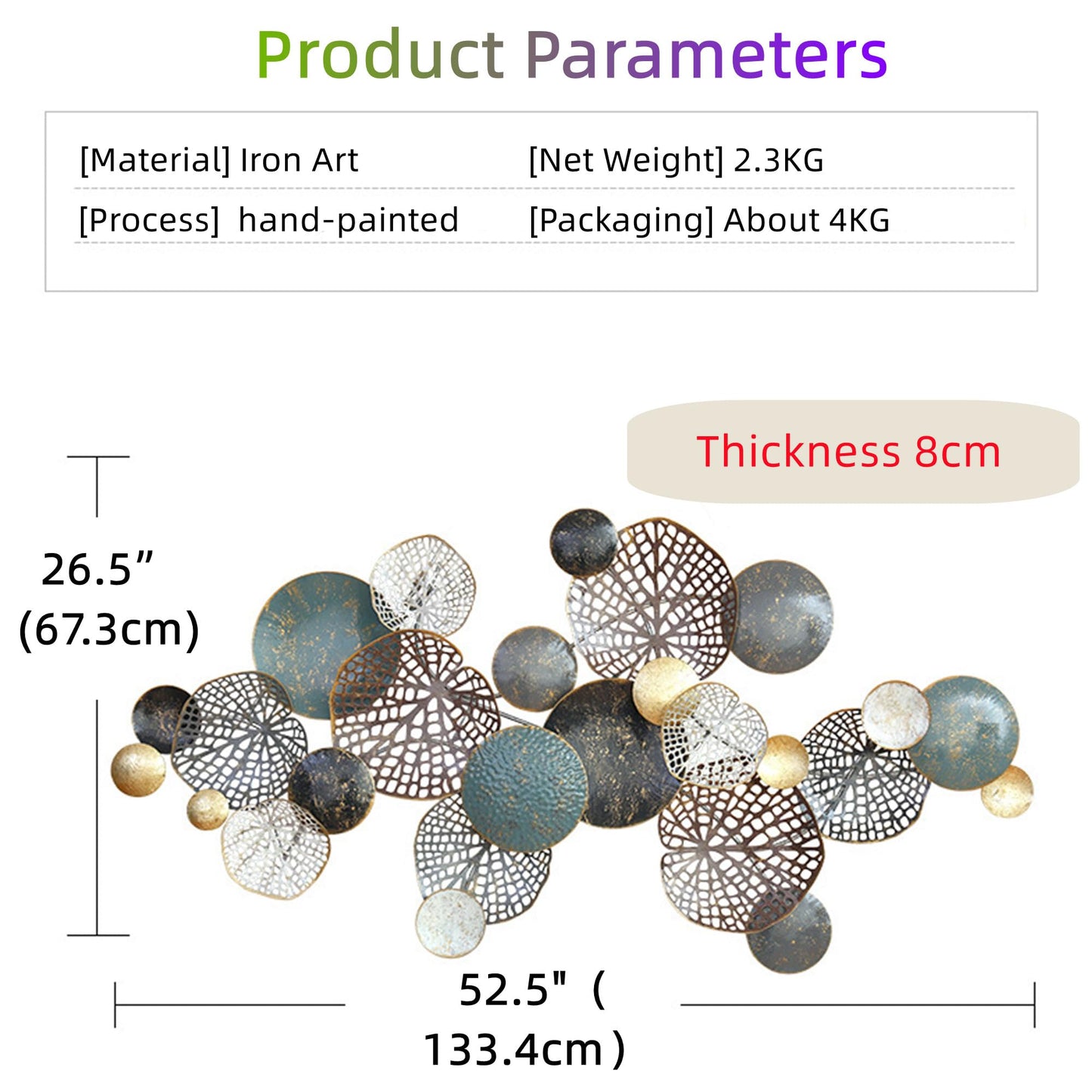 ZZYYZZ Large Metal Wall Decor, Boho Lotus Leaf 3D Metal Wall Art, Stacked Flower Wall Decoration for Living Room, Bedroom, Dining Room, Nautical Coastal Style, 52.5" x 26.5"