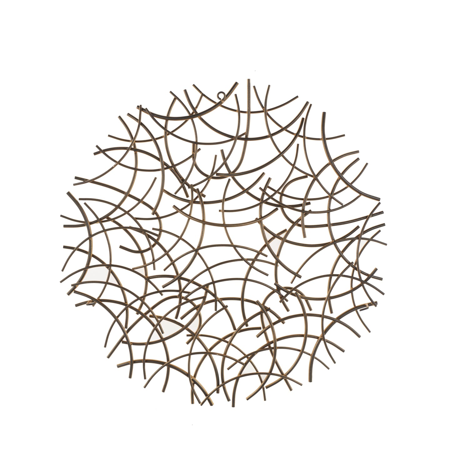 Abstract Metal Wall Art with Overlapping Curved Sticks, Gold Decorative Wall Sculpture 33"x33"