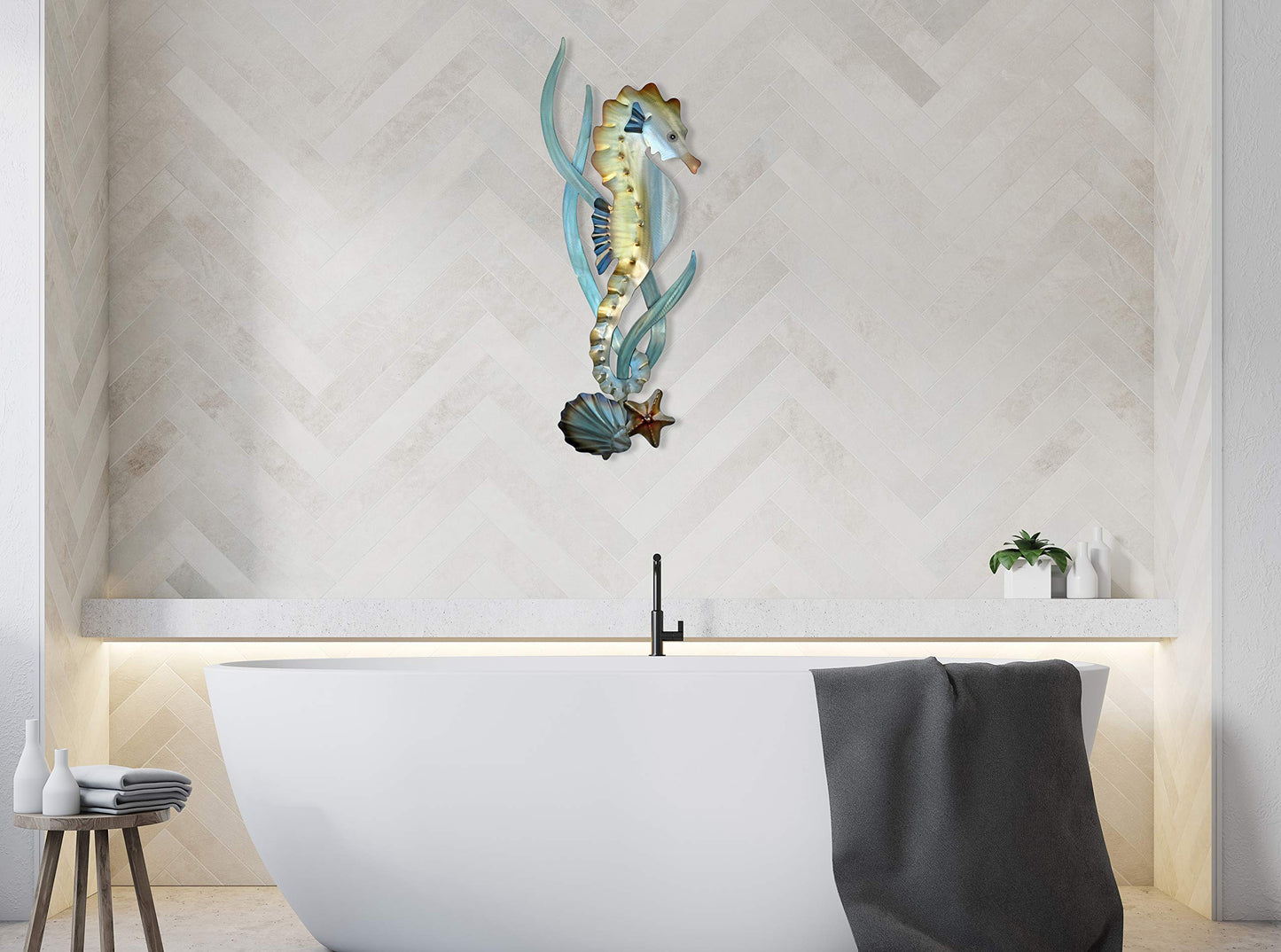 Waves and Sun Coastal Metal Wall Art, Contemporary Stainless Steel Beach and Ocean Wall Decor