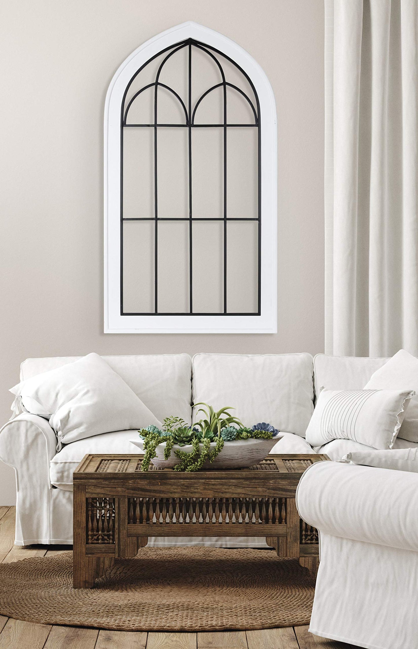 Farmhouse Arched Wall Plaque, White Wood and Metal Wall Decor 26.5"x48"