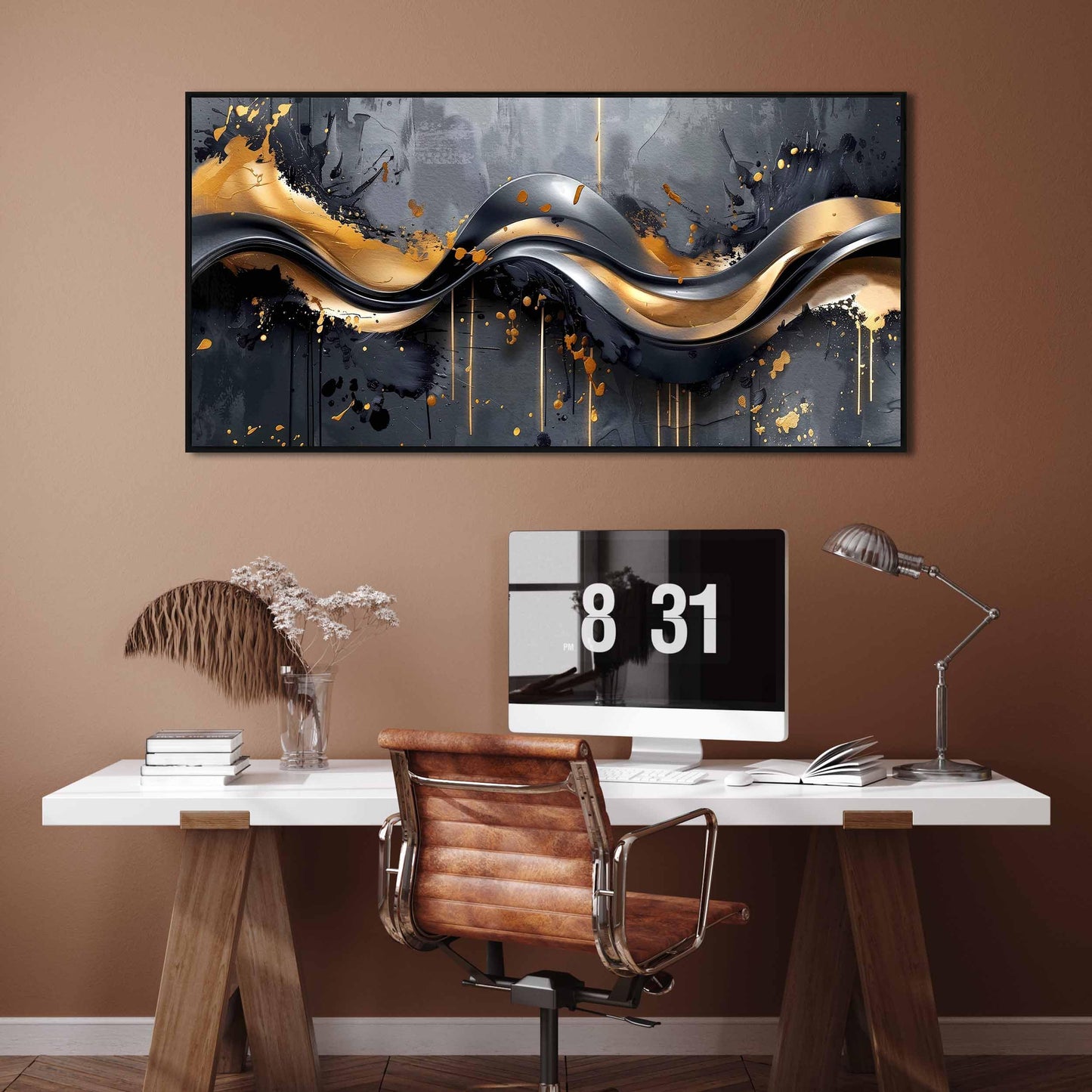 Elegant Black and Gold Canvas Wall Art, Large Modern Decorative Painting for Living Room or Office 29"x59"