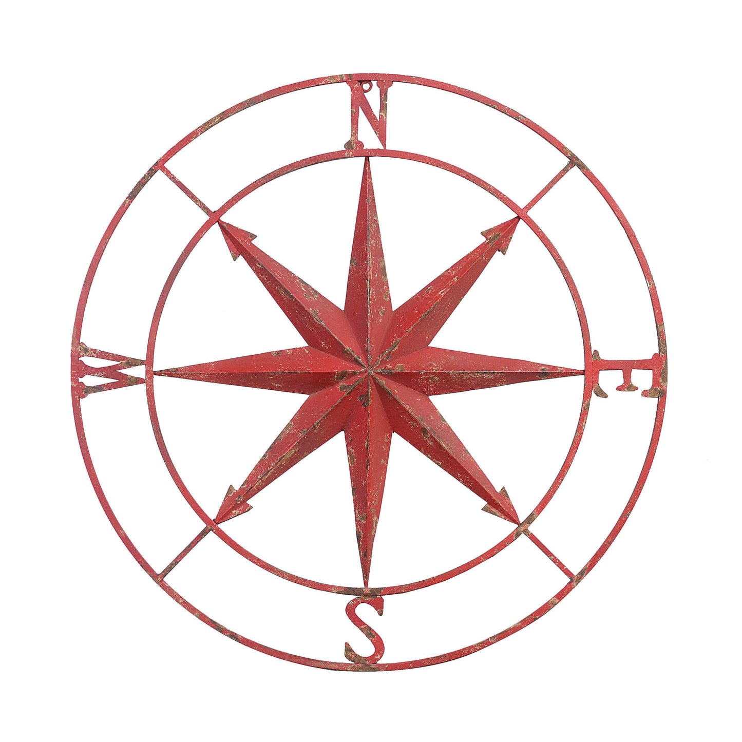Distressed Red Metal Compass Wall Decor, Vintage Nautical Wall Art for Home or Office