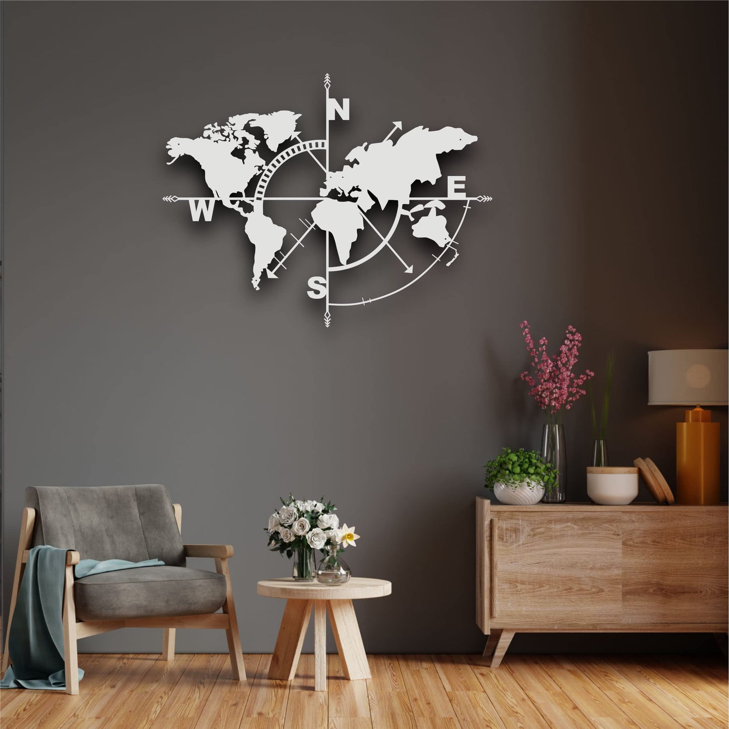 Metal World Map Wall Art, White Decorative Wall Sculpture for Home, Office, Bedroom or Living Room 47"x36"
