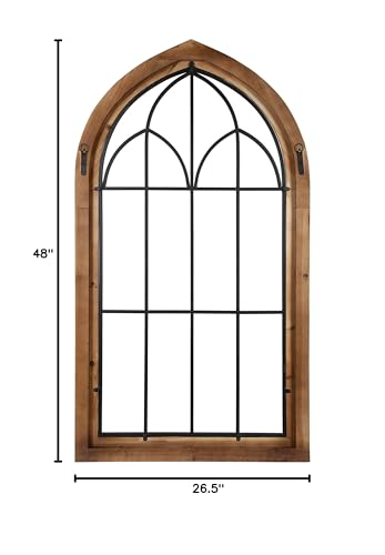 Farmhouse Arched Wall Plaque, White Wood and Metal Wall Decor in Rustic Brown 26.5"x48"