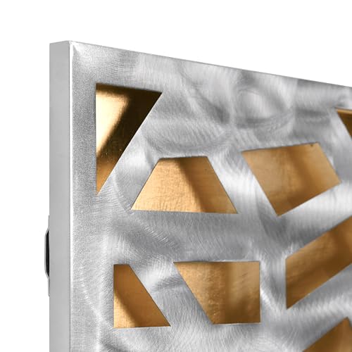 Abstract 3D Polished Steel Wall Art with Gold Leaf, Modern Metal Sculpture for Living Room or Office 72"x22"