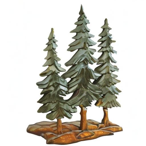 Pine Trees Wood Carving Wall Art, Decorative Sculpture for Living Room or Office