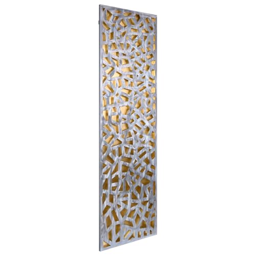 Abstract 3D Polished Steel Wall Art with Gold Leaf, Modern Metal Sculpture for Living Room or Office 72"x22"