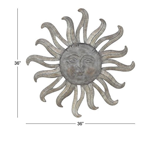 Metal Sun Wall Art Sculpture, Gray Indoor and Outdoor Decorative Wall Decor 36"x36"