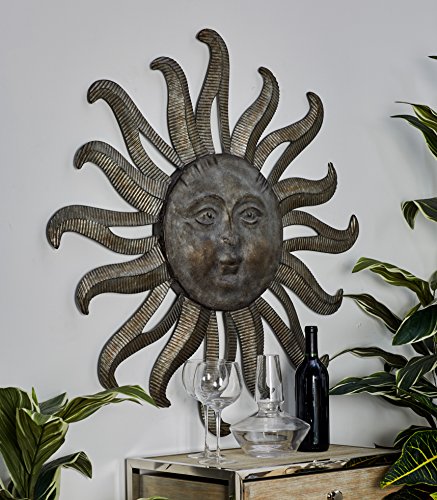 Metal Sun Wall Art Sculpture, Gray Indoor and Outdoor Decorative Wall Decor 36"x36"
