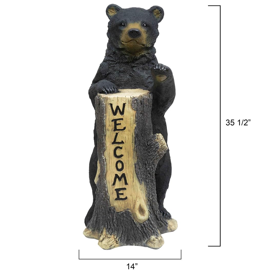 Standing Bear Tree Trunk Wooden Welcome Sign, Rustic Black Bear Wall Decor 14"x20"x35.5"