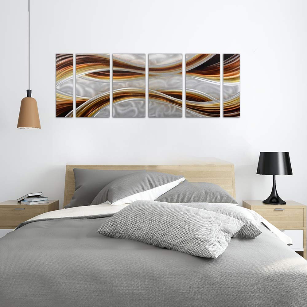 Handcrafted Abstract Wave Metal Wall Art in Gold and Copper Tones, Modern Decorative Sculpture for Home Decor