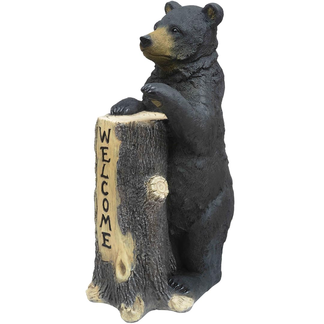 Standing Bear Tree Trunk Wooden Welcome Sign, Rustic Black Bear Wall Decor 14"x20"x35.5"