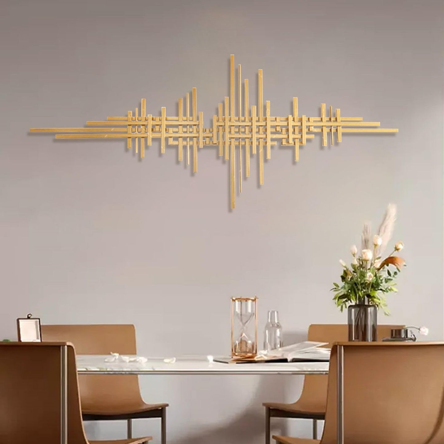 Modern Geometric Gold Metal Wall Art, Handmade Iron Wall Sculpture for Living Room, Dining Room or Hallway 47.2"x19.7"
