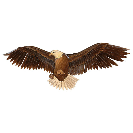 Flying Eagle Wood Carving Wall Art, Decorative Sculpture for Living Room or Office