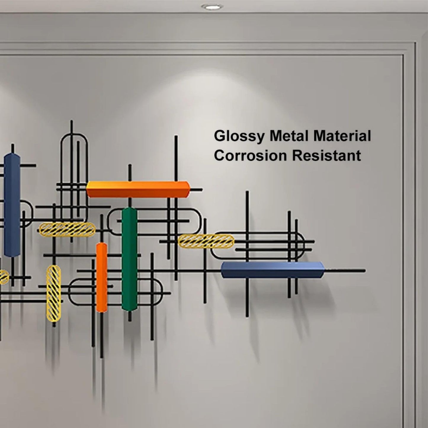 Modern Large Geometric Metal Wall Art in Gold and Black, Contemporary Hanging Sculpture for Living Room, Bedroom, Entryway or Office 59"