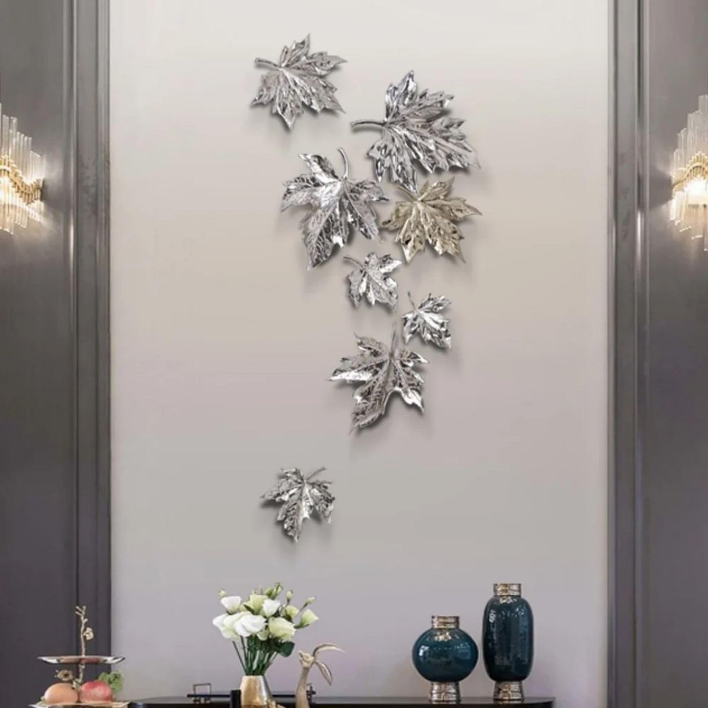 Set of 8 3D Resin Maple Leaf Wall Art, Nature-Inspired Hanging Sculptures for Living Room, Bedroom, Dining Room or Hallway