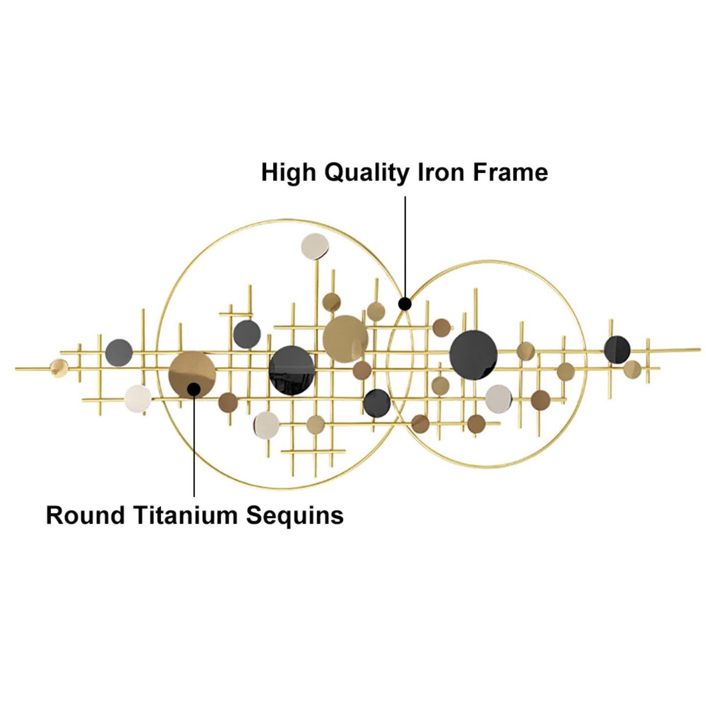 3D Glam Gold Round Metal Wall Art with Decorative Sequins, Modern Luxury Wall Sculpture for Living Room, Bedroom or Entryway