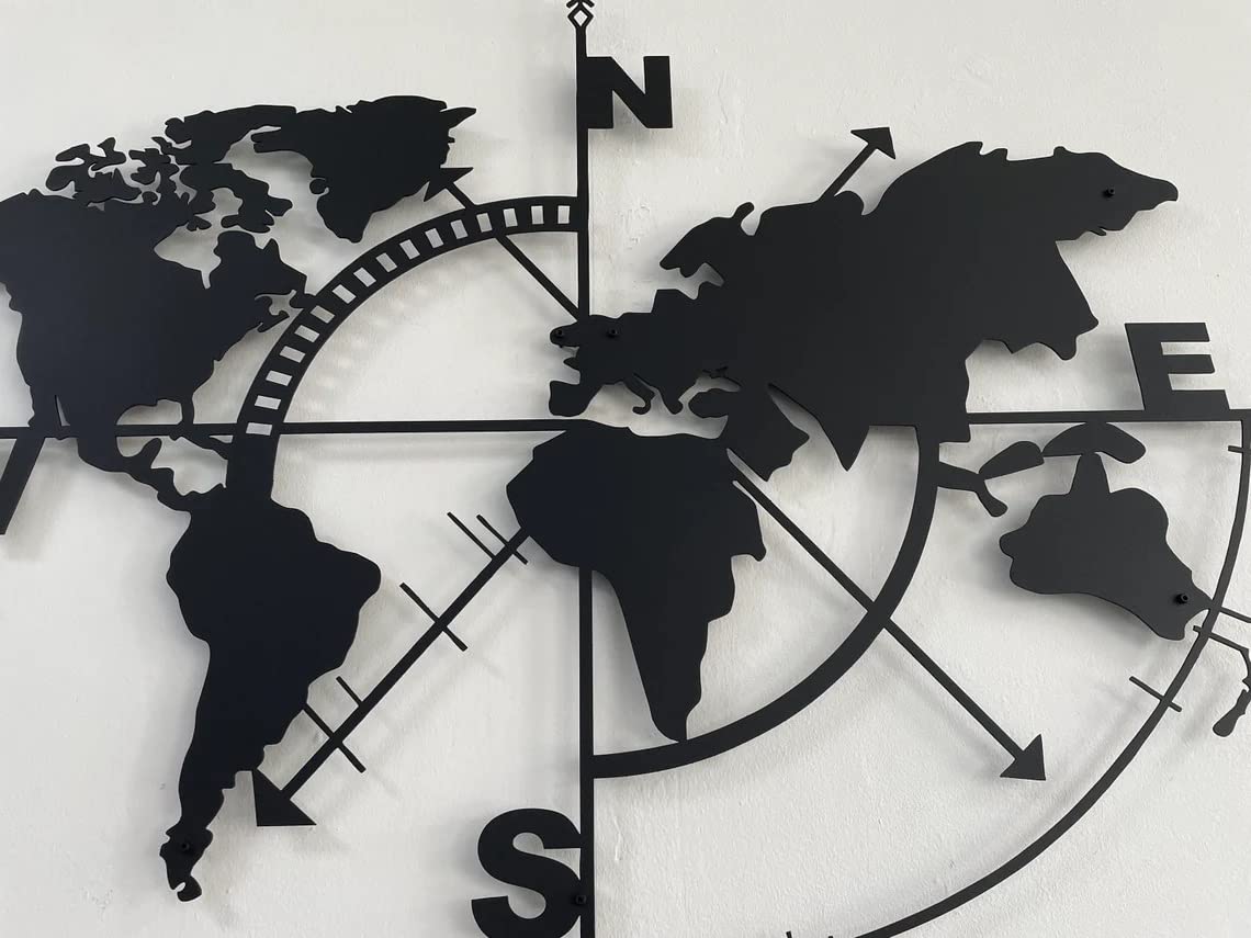 Metal World Map Wall Art, Black Decorative Wall Sculpture for Home, Office, Bedroom or Living Room 47"x36"