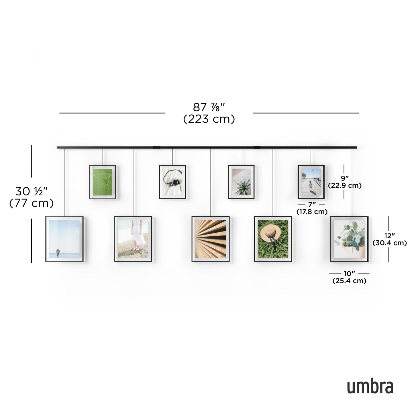 Umbra Exhibit Rimless Wall Frame with Metal Rod, Black Decorative Frame for Living Room, Bathroom, Bedroom or Entryway