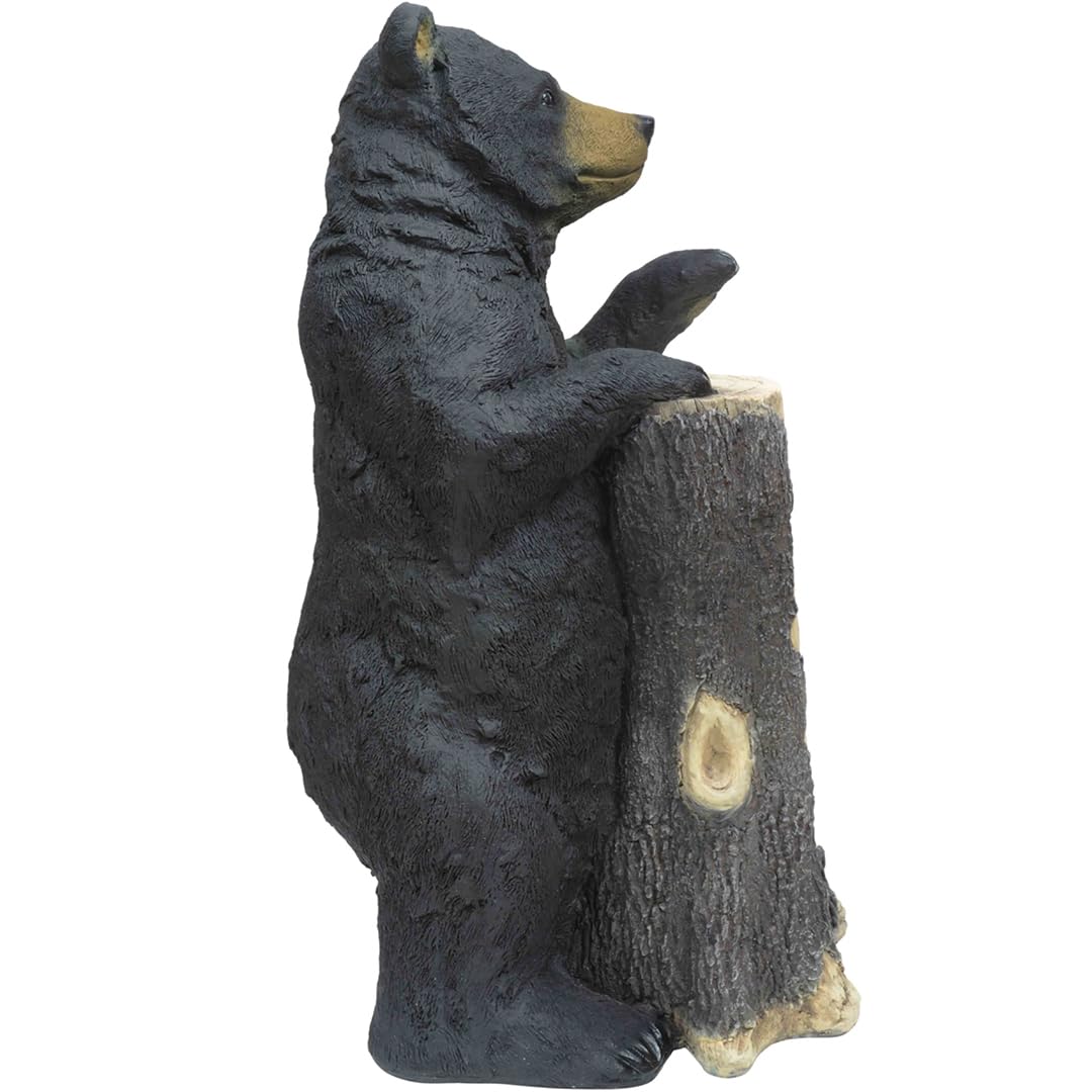 Standing Bear Tree Trunk Wooden Welcome Sign, Rustic Black Bear Wall Decor 14"x20"x35.5"