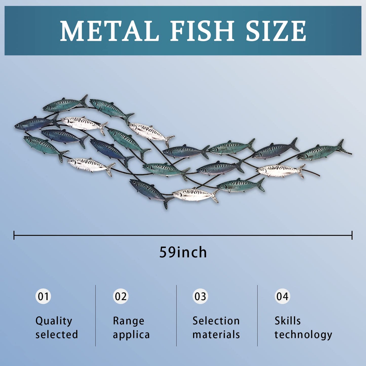 Coastal Metal Fish Wall Art with Two Metal Turtles, Modern Nautical Sculpture for Beach-Themed Living Room or Bedroom