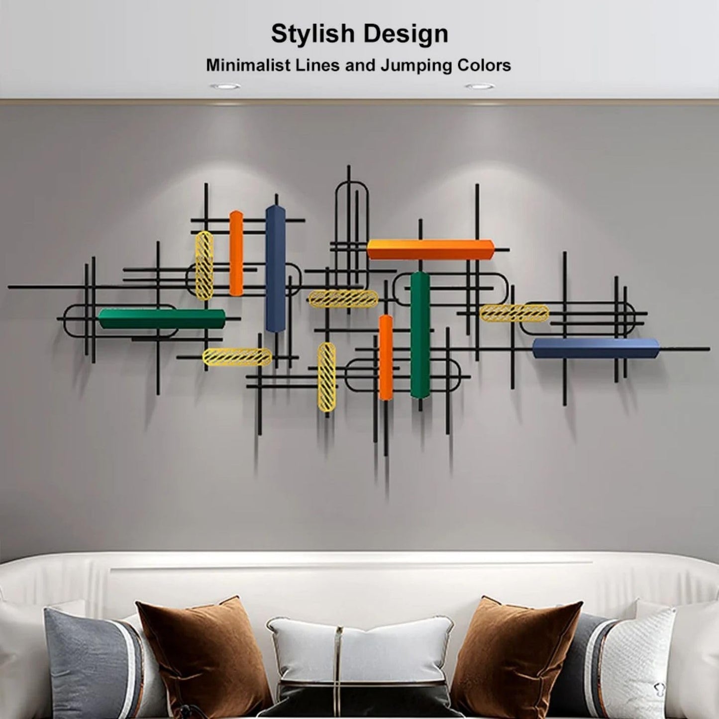 Modern Large Geometric Metal Wall Art in Gold and Black, Contemporary Hanging Sculpture for Living Room, Bedroom, Entryway or Office 59"