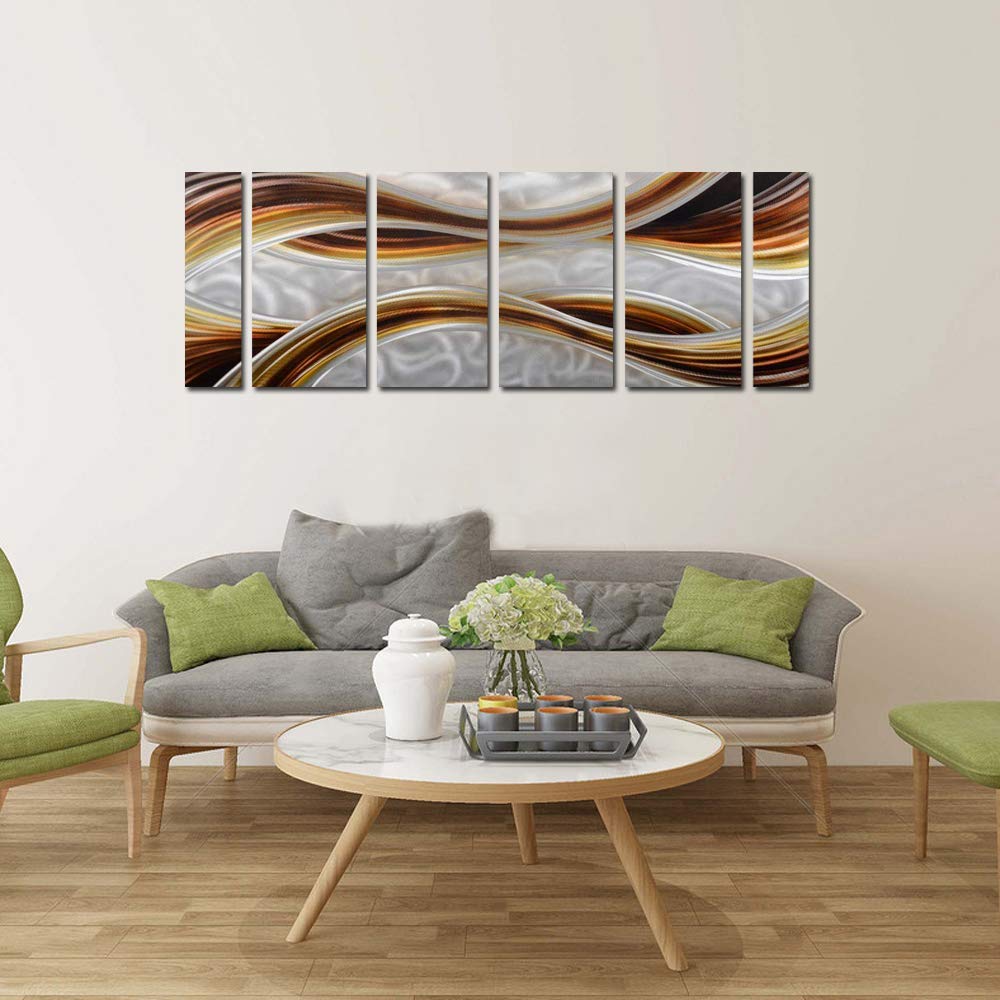 Handcrafted Abstract Wave Metal Wall Art in Gold and Copper Tones, Modern Decorative Sculpture for Home Decor