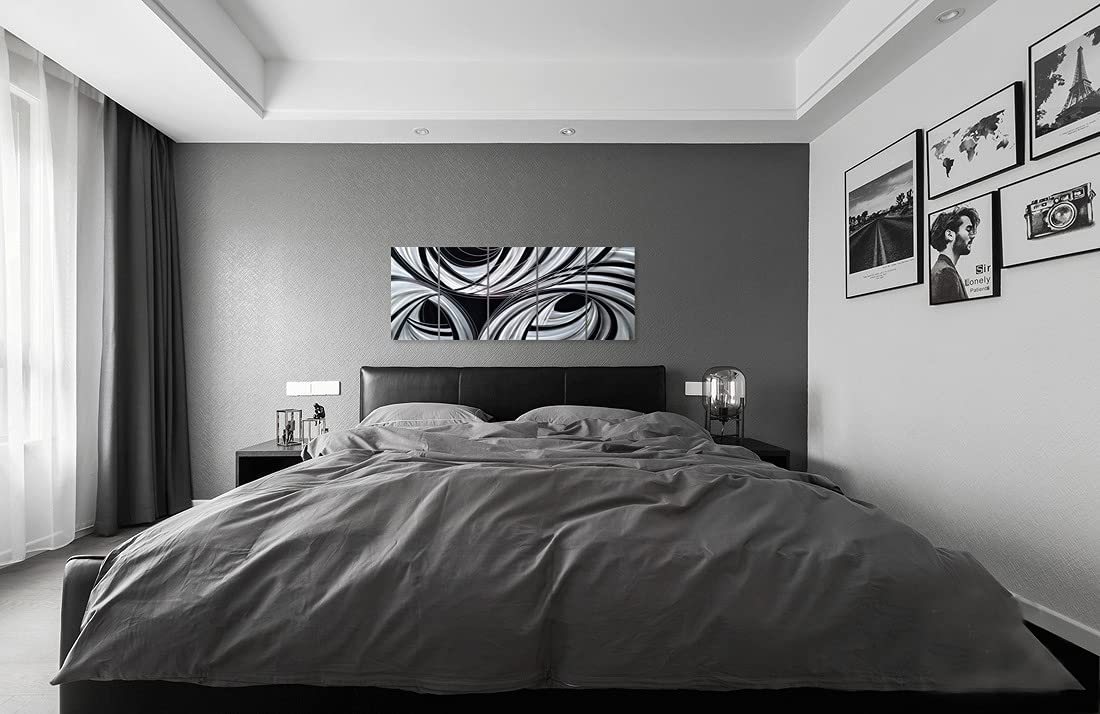 Black and White Abstract Metal Wall Art, Handcrafted Aluminum Sculpture for Living Room, Bedroom or Dining Room Decor