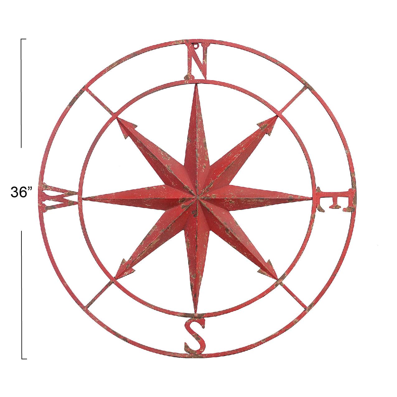 Distressed Red Metal Compass Wall Decor, Vintage Nautical Wall Art for Home or Office