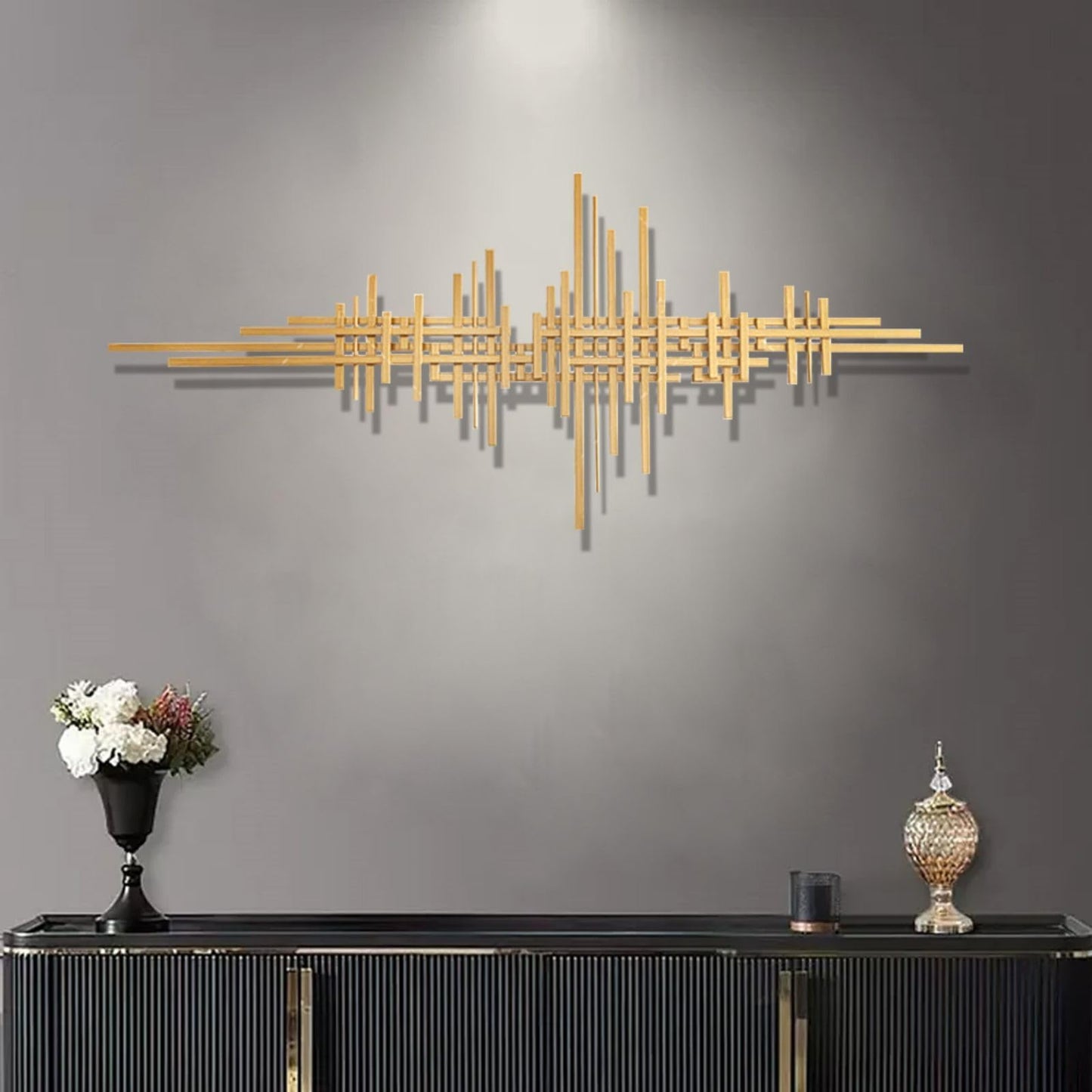 Modern Geometric Gold Metal Wall Art, Handmade Iron Wall Sculpture for Living Room, Dining Room or Hallway 47.2"x19.7"