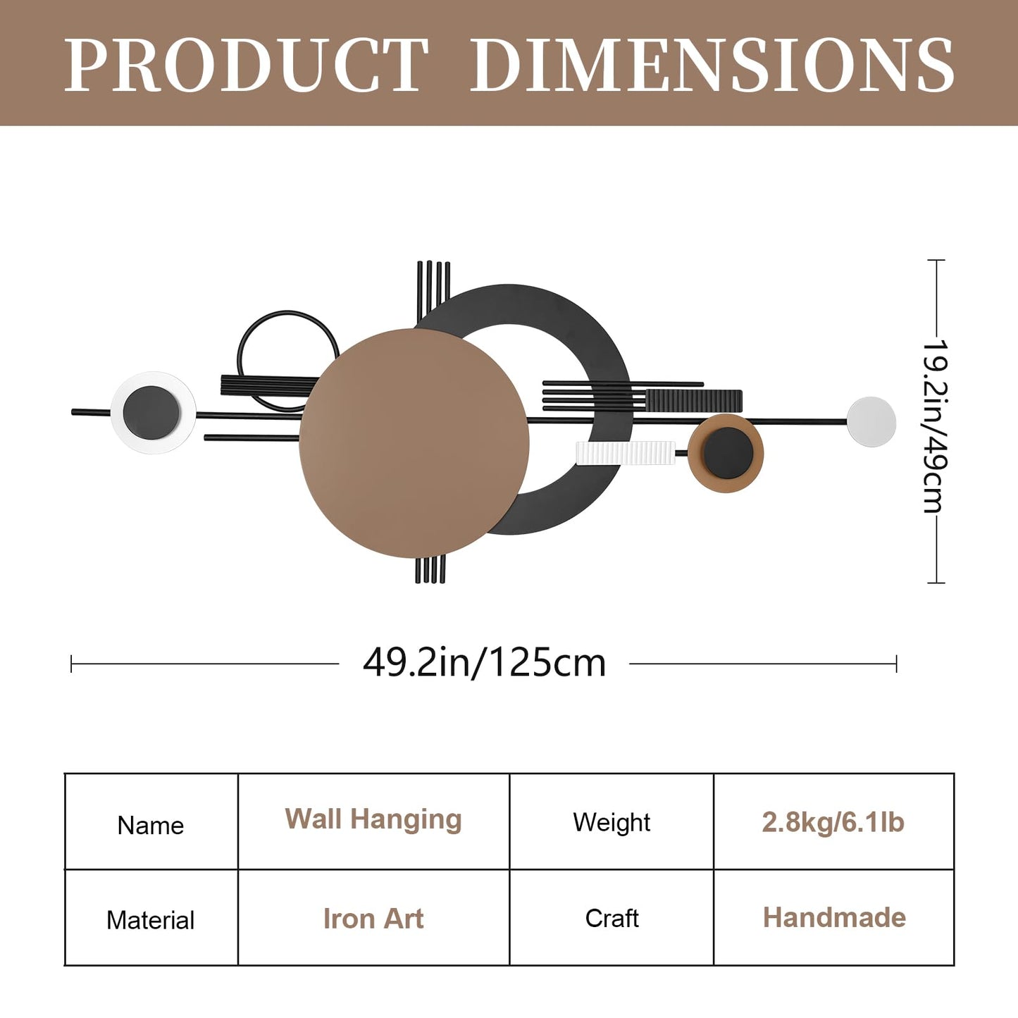 Modern Geometric Metal Wall Art with Lights, Black and Brown Decorative Wall Sculpture for Living Room or Office 49.2"x19.2"