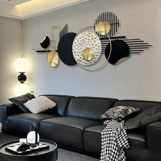 Metal Wall Art in Black and Gold, Modern Abstract Geometric Sculpture for Living Room, Dining Room, Bedroom, or Bathroom Decor