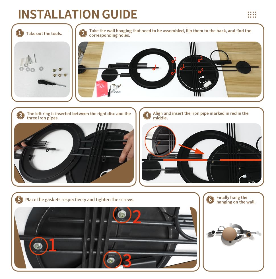 Modern Geometric Metal Wall Art with Lights, Black and Brown Decorative Wall Sculpture for Living Room or Office 49.2"x19.2"