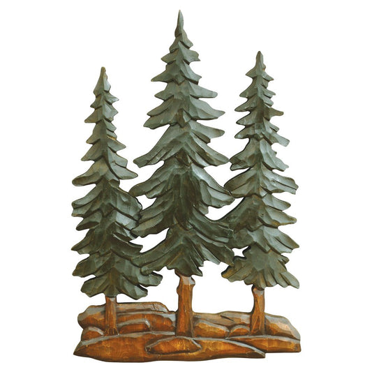 Pine Trees Wood Carving Wall Art, Decorative Sculpture for Living Room or Office
