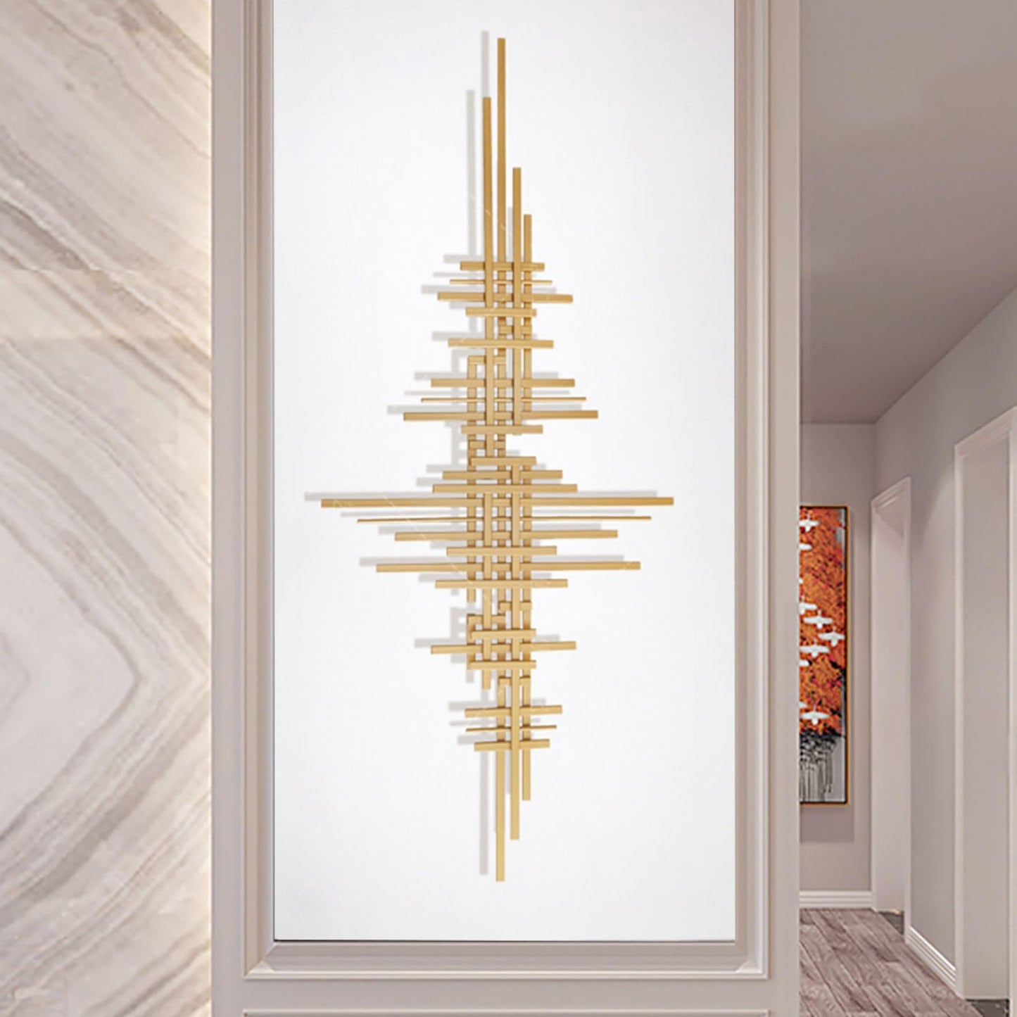 Modern Geometric Gold Metal Wall Art, Handmade Iron Wall Sculpture for Living Room, Dining Room or Hallway 47.2"x19.7"