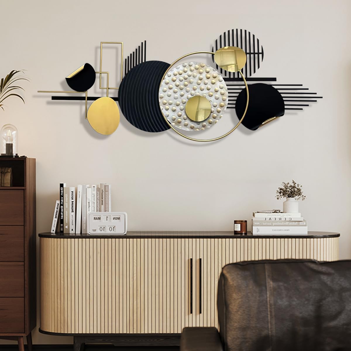 Metal Wall Art in Black and Gold, Modern Abstract Geometric Sculpture for Living Room, Dining Room, Bedroom, or Bathroom Decor