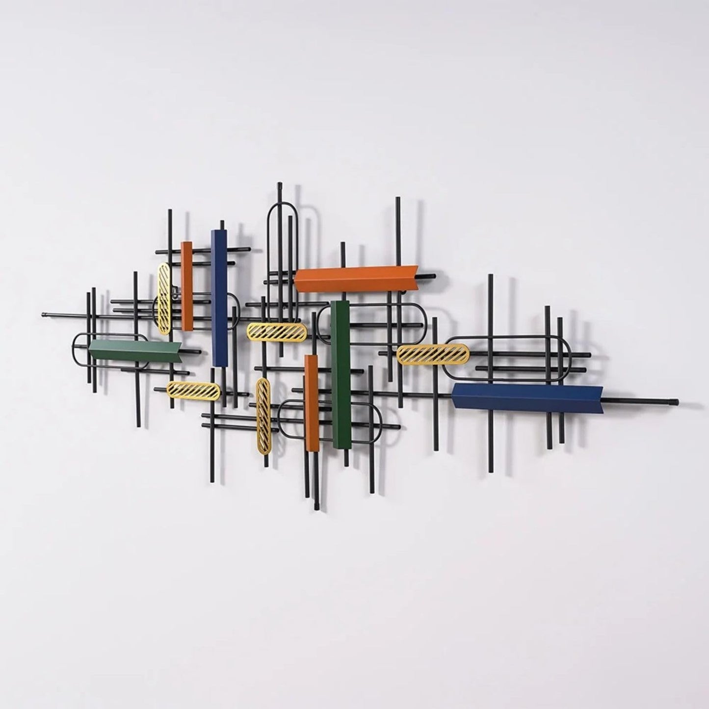 Modern Large Geometric Metal Wall Art in Gold and Black, Contemporary Hanging Sculpture for Living Room, Bedroom, Entryway or Office 59"