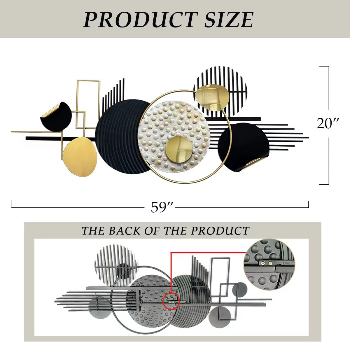 Metal Wall Art in Black and Gold, Modern Abstract Geometric Sculpture for Living Room, Dining Room, Bedroom, or Bathroom Decor