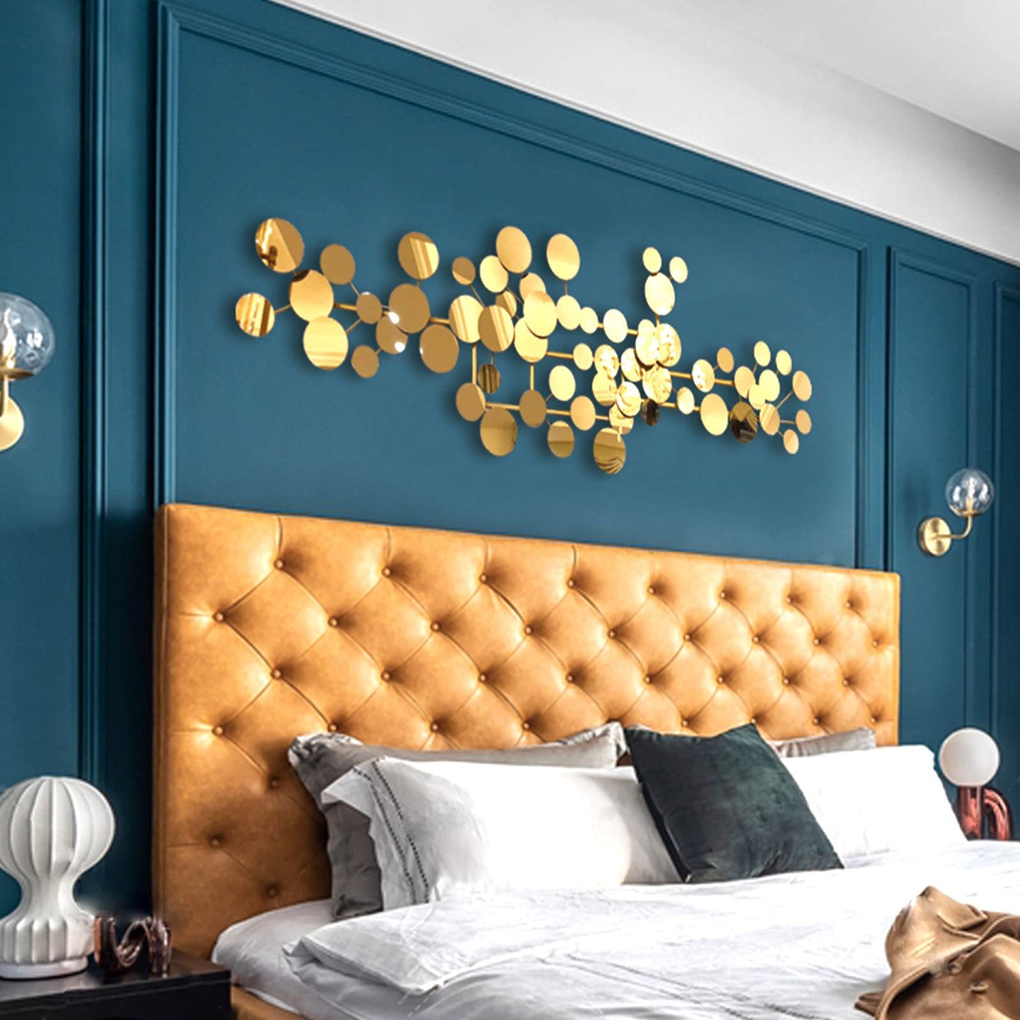 YUDACHU Metal Wall Art Gold Decor, 3D Modern Geometric Wall Sculpture, 59" x 19.6" Large Luxury Metal Artwork for Living Room, Bedroom, Dining Room