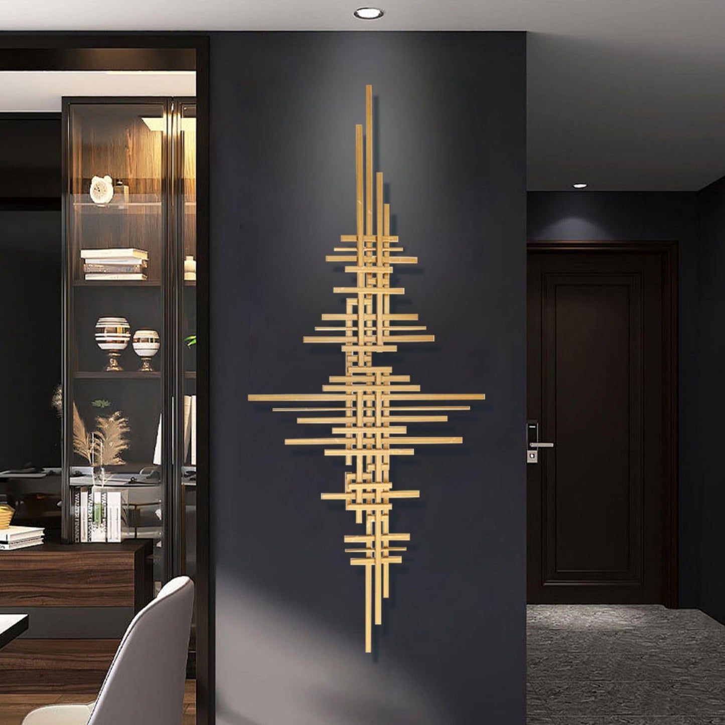Modern Geometric Gold Metal Wall Art, Handmade Iron Wall Sculpture for Living Room, Dining Room or Hallway 47.2"x19.7"
