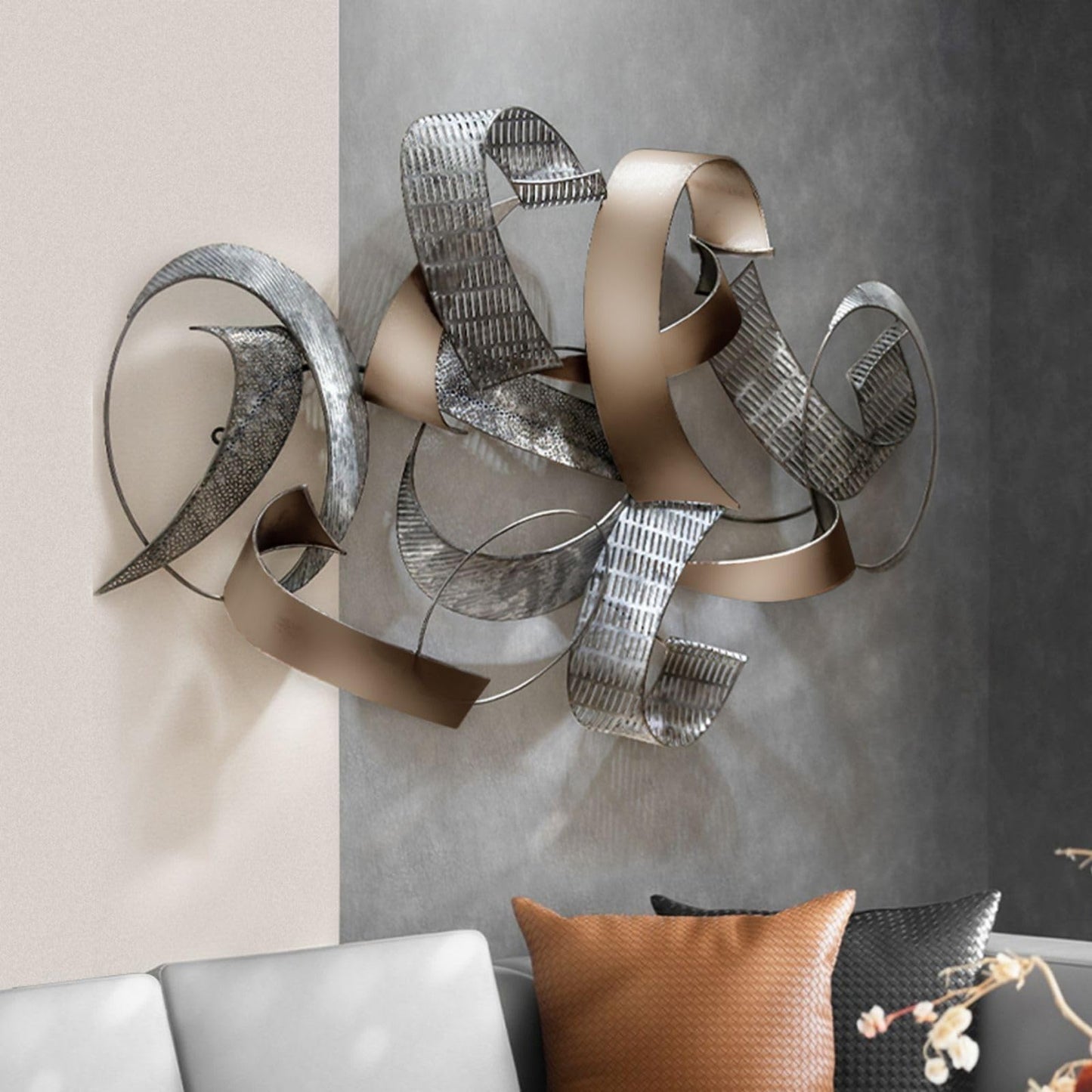 Modern 3D Abstract Geometric Metal Wall Art, Overlapping Iron Design for Living Room, Dining Room or Office 47.2"