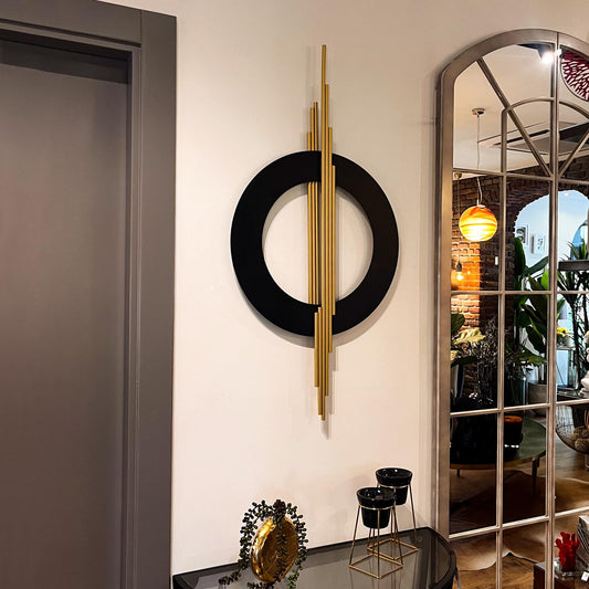 Large 3D Black and Gold Metal Wall Art, Modern Geometric Wall Sculpture for Living Room, Office or Bedroom 39"x19"