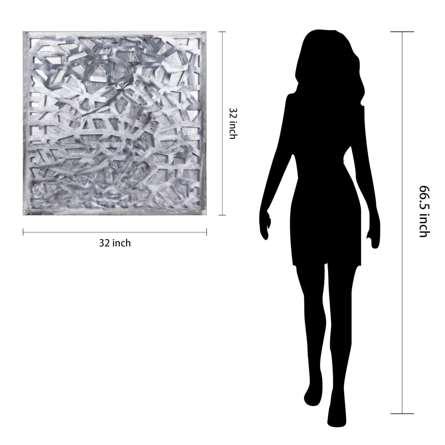 Abstract 3D Polished Steel Wall Art with Silver Leaf, Modern Metal Sculpture for Living Room or Office, 32"x32"