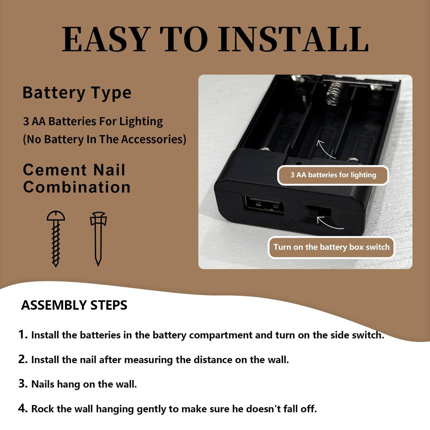 Modern Geometric Metal Wall Art with Lights, Black and Brown Decorative Wall Sculpture for Living Room or Office 49.2"x19.2"