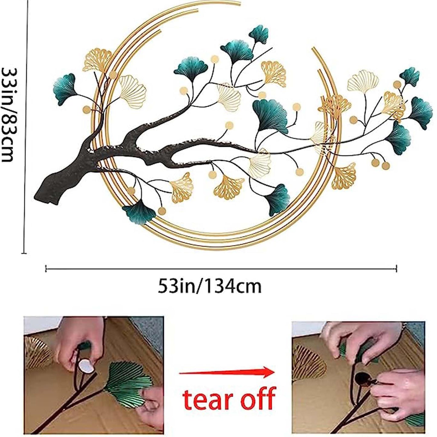 Futyli Large Metal Wall Decor, 3D Ginkgo Leaf Wall Art, 53" Vertical Modern Metal Wall Sculpture for Living Room, Dining Room, Bedroom