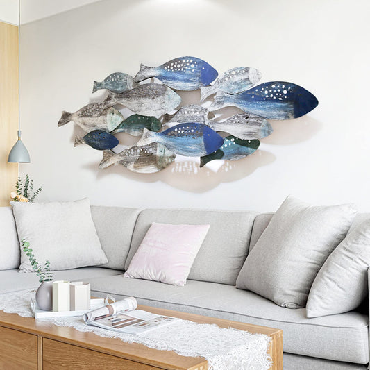 Coastal Ocean 3D Metal Fish Wall Sculpture, Hand-Painted Hanging Decor for Living Room, Bedroom or Dining Room 50"x20"