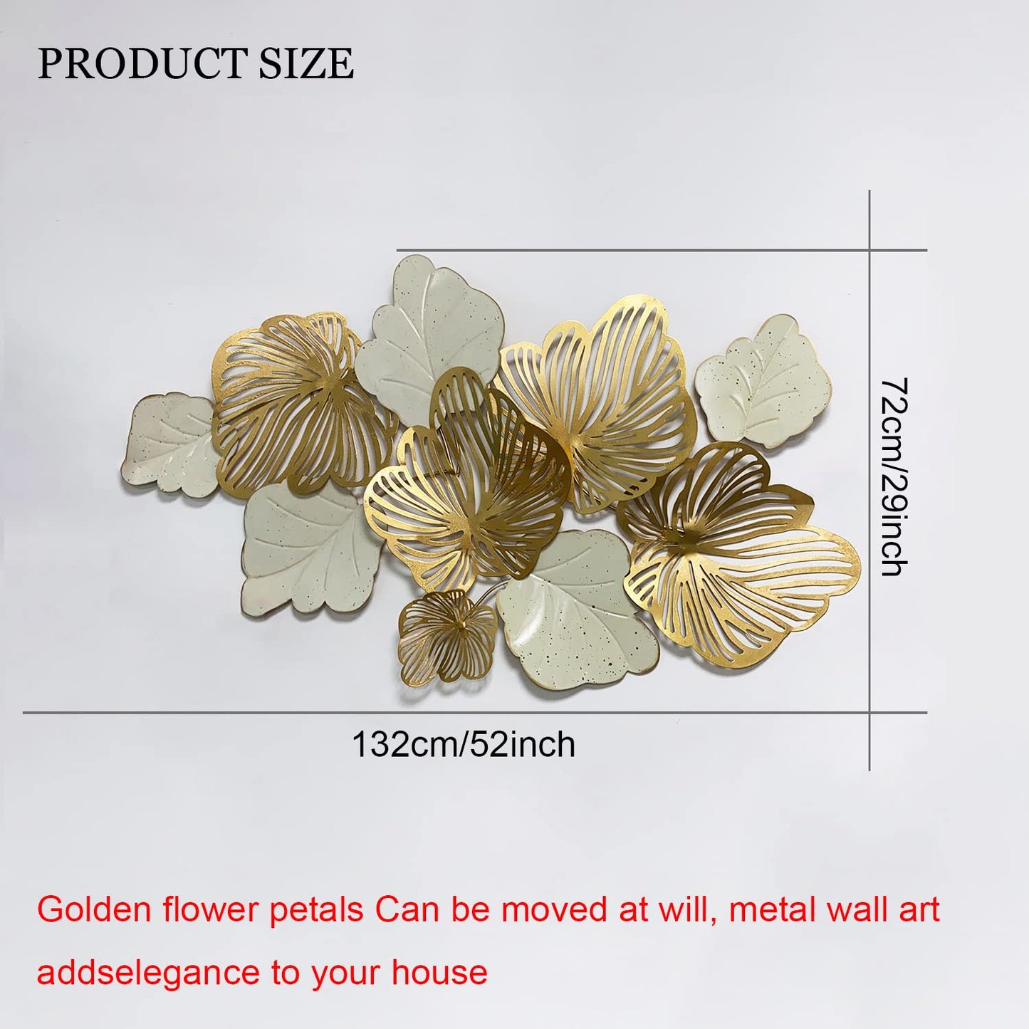 3D Gold Flower Metal Wall Art, Modern Blooming Wall Sculpture for Living Room, Bedroom or Kitchen Decor 52"x29"